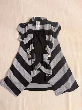 Kiddo by Katie Striped Short Sleeve Cardigan Layered Vest Top